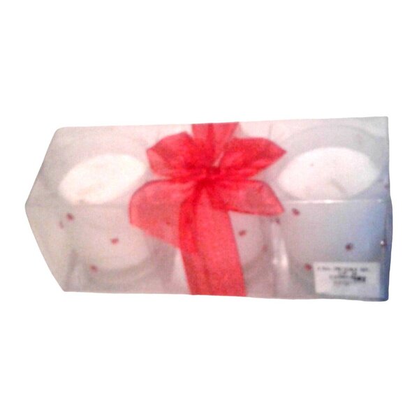 Candles White Red Rhinestones Votive  2 1/2 " Tall 2" Top Gift Box Set of 3 Spar - Picture 7 of 15